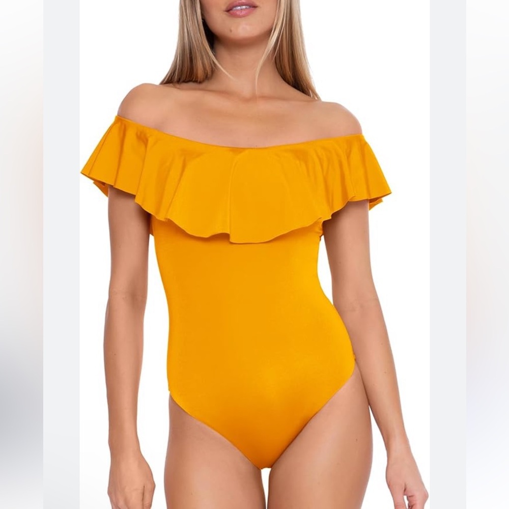 Trina Turk Off-Shoulder Yellow one piece swimsuit